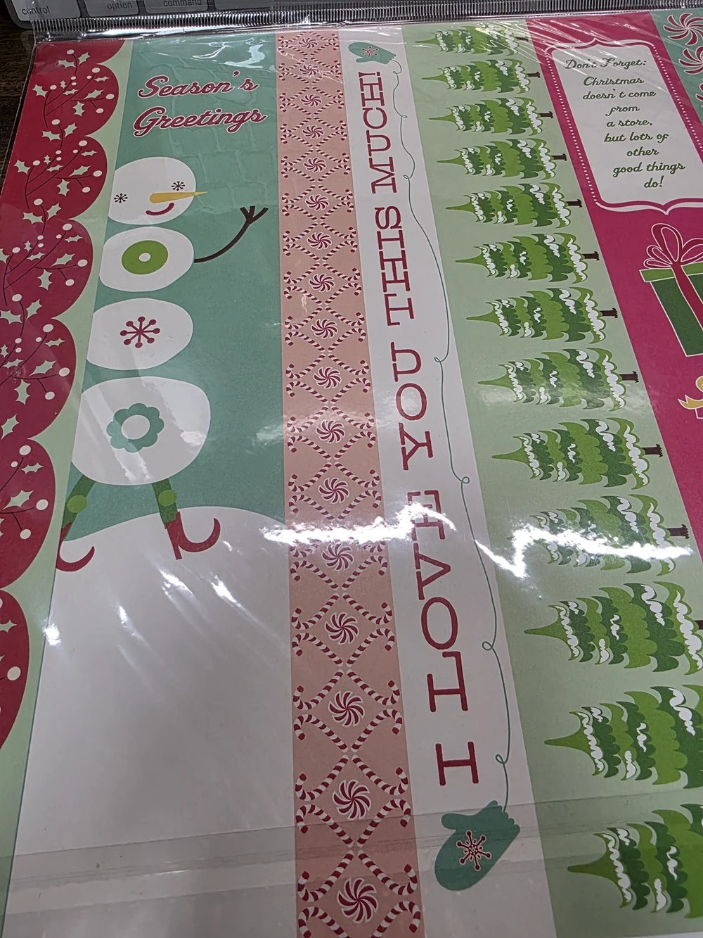 Season's Greetings Holiday Wrapping Paper Roll - Pink, Green, White